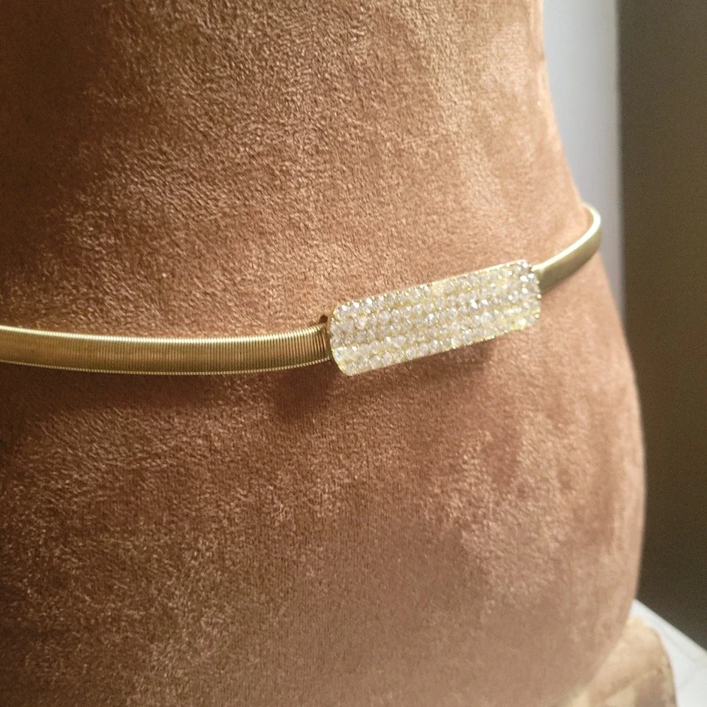 Gold Rhinestone Skinny Stretch Snake Chain Belt Size S/M Glam